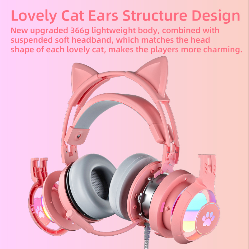 Gaming Headset Rgb - PC, PS4, PS5, 노트북용 핑크 게이밍