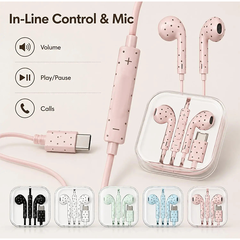 타입 C 이어폰 폴카 도트 스타 패턴 인이어 유선 이어 - Usb C Earphone 리뷰 및 가격