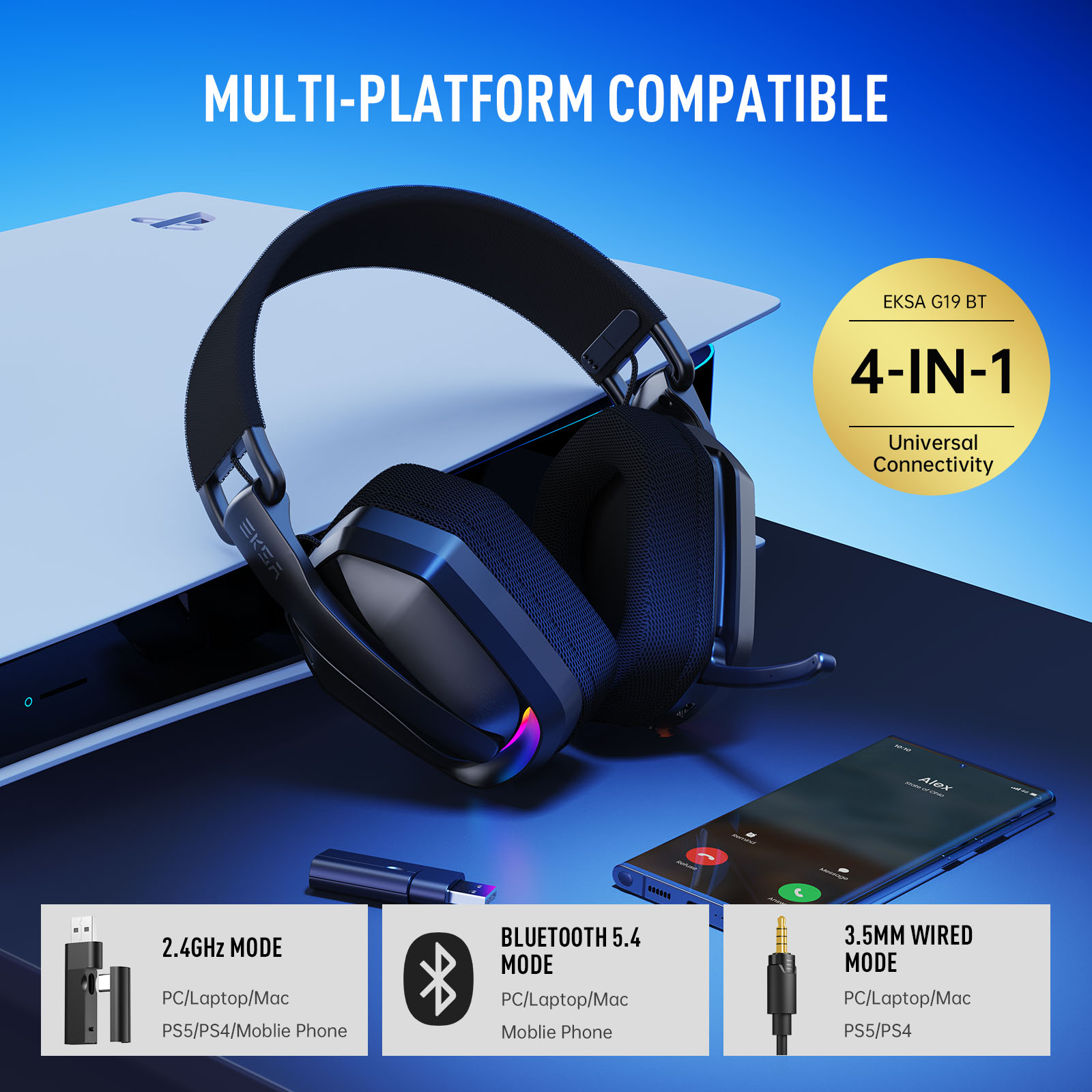EKSA G19BT 2.4GHz 무선 게이밍 헤드폰 블 - Gaming Headset Rgb 리뷰 및 가격