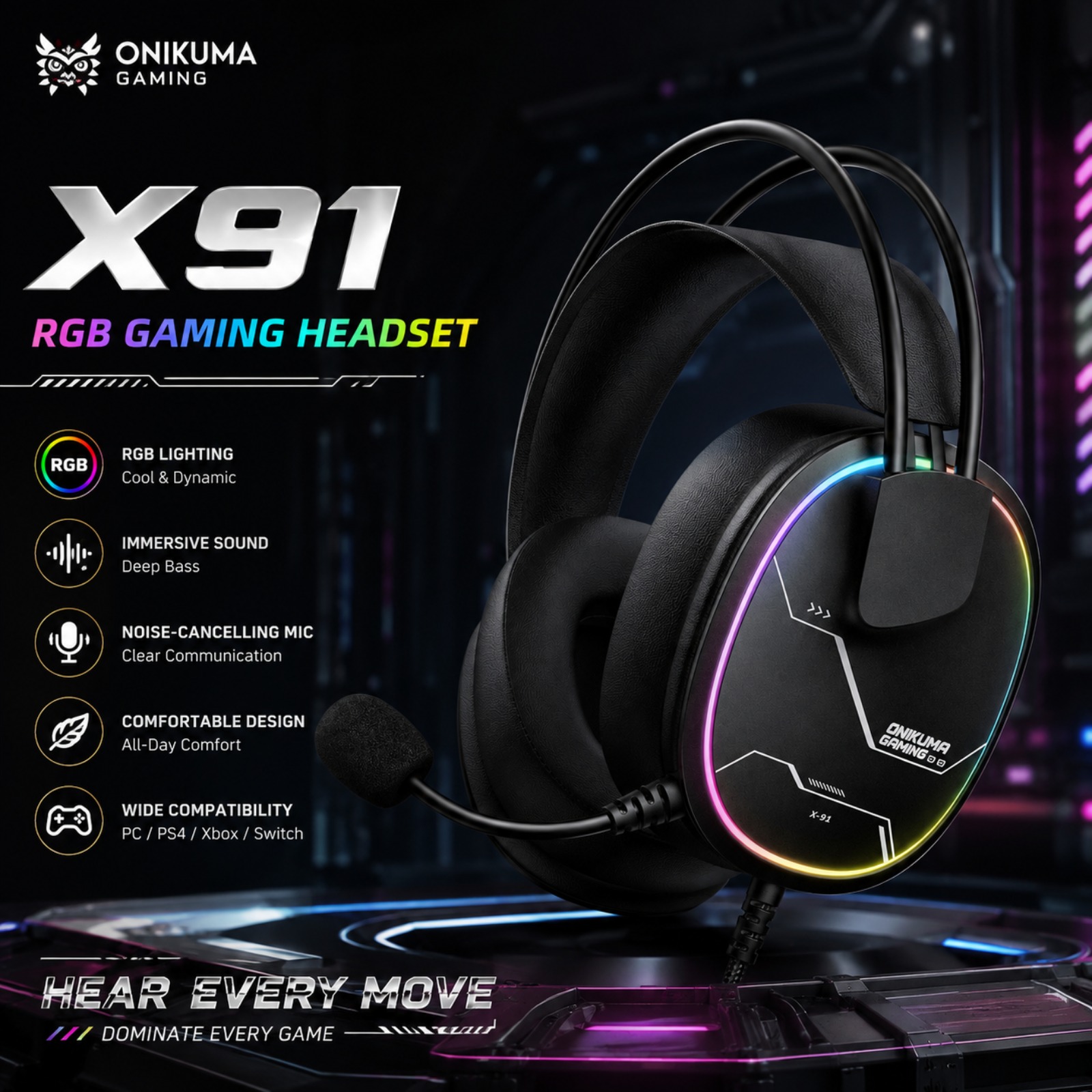 ONIKUMA X91 유선 게이밍 헤드셋 RGB 50M - Gaming Headset Rgb 리뷰 및 가격